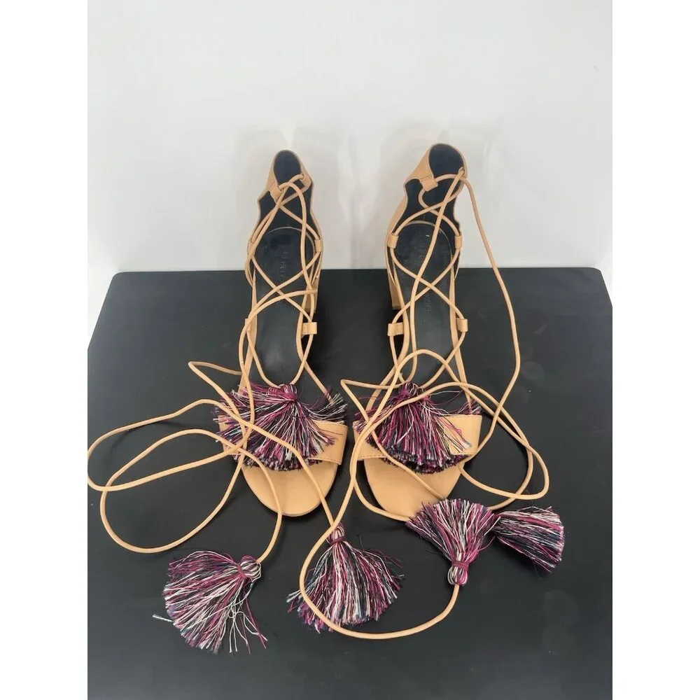 Rebecca Minkoff Camel Isla‎ Tassel Gladiator Laceup Heels Pumps Shoes sz 8M